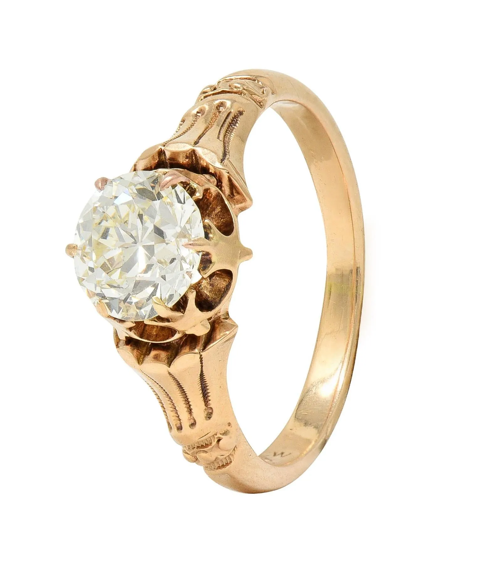 Late Victorian 1.12 CTW Old European Diamond 14 Karat Gold Solitaire Antique Engagement Ring GIA