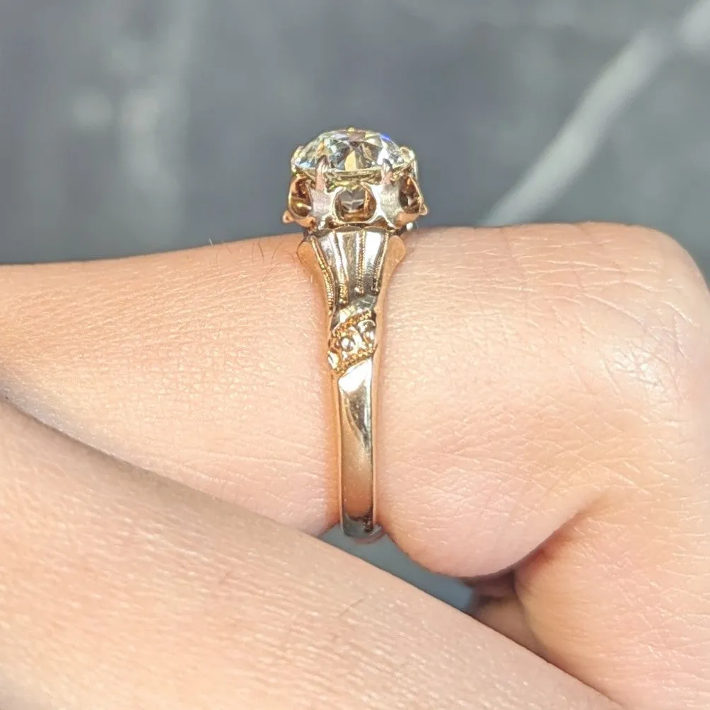 Late Victorian 1.12 CTW Old European Diamond 14 Karat Gold Solitaire Antique Engagement Ring GIA