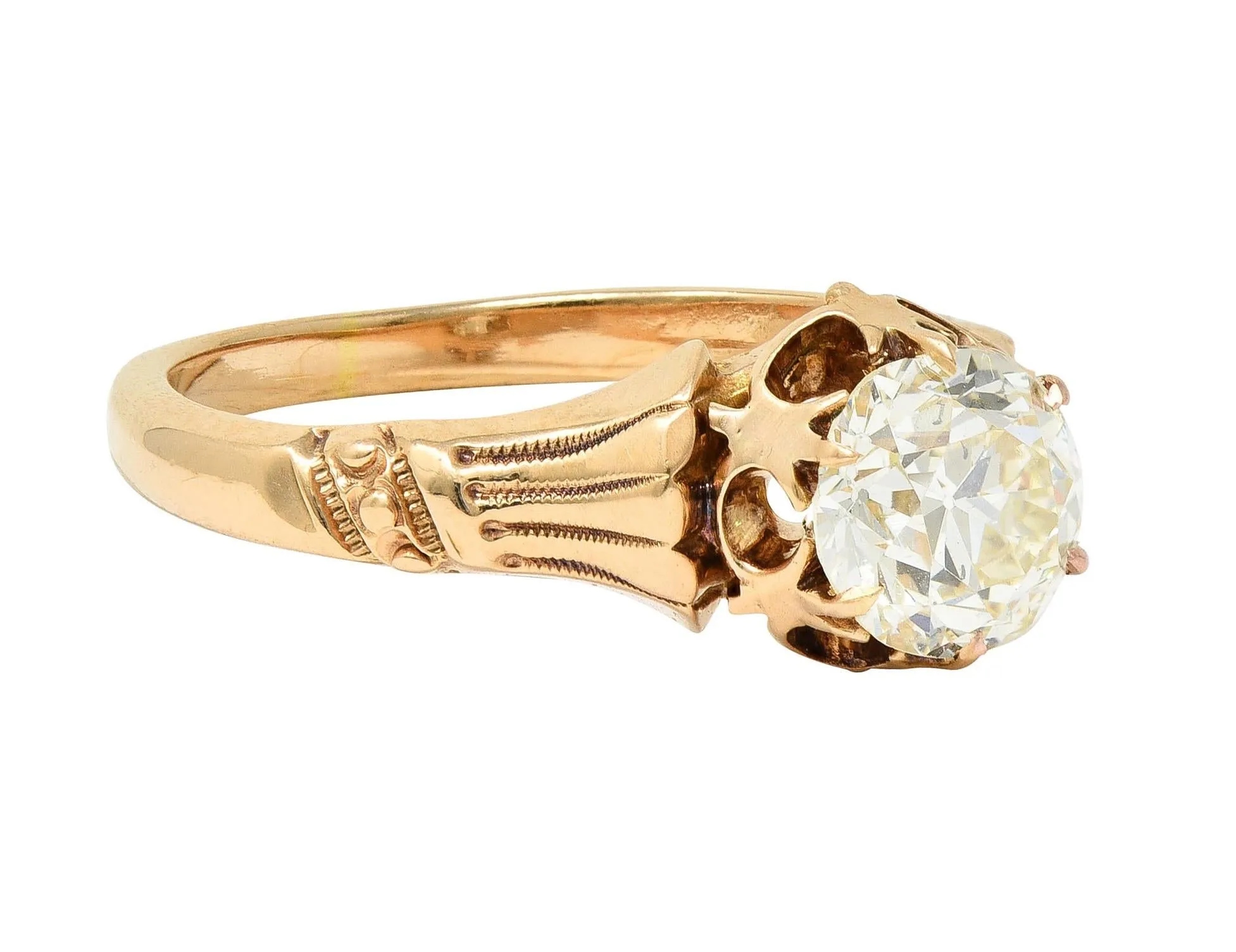 Late Victorian 1.12 CTW Old European Diamond 14 Karat Gold Solitaire Antique Engagement Ring GIA