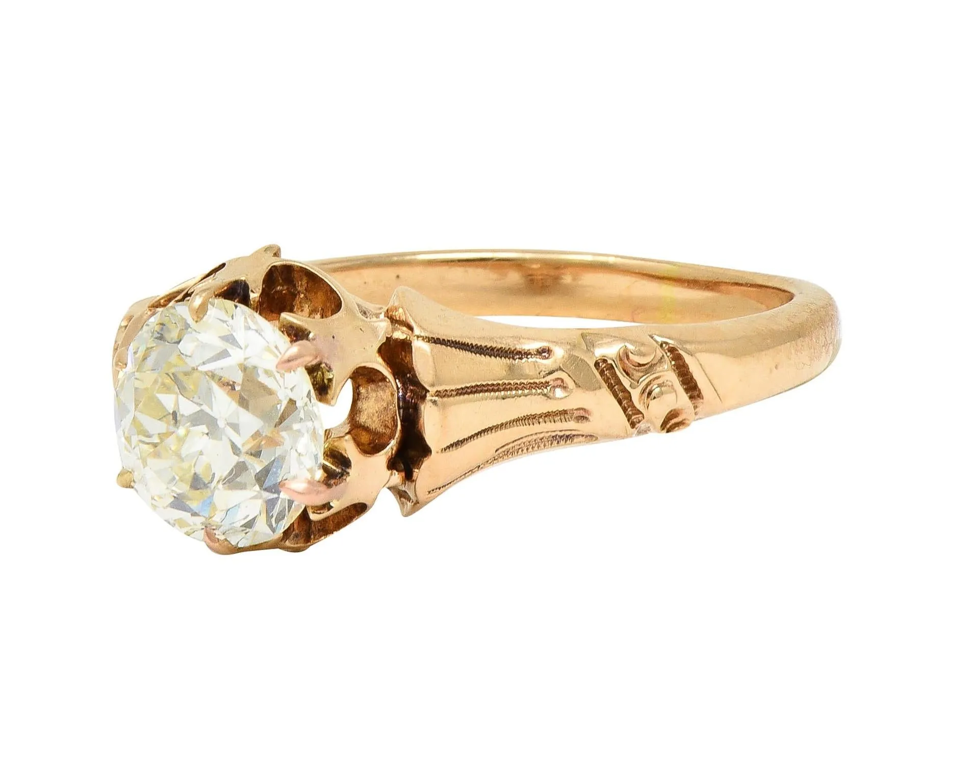 Late Victorian 1.12 CTW Old European Diamond 14 Karat Gold Solitaire Antique Engagement Ring GIA