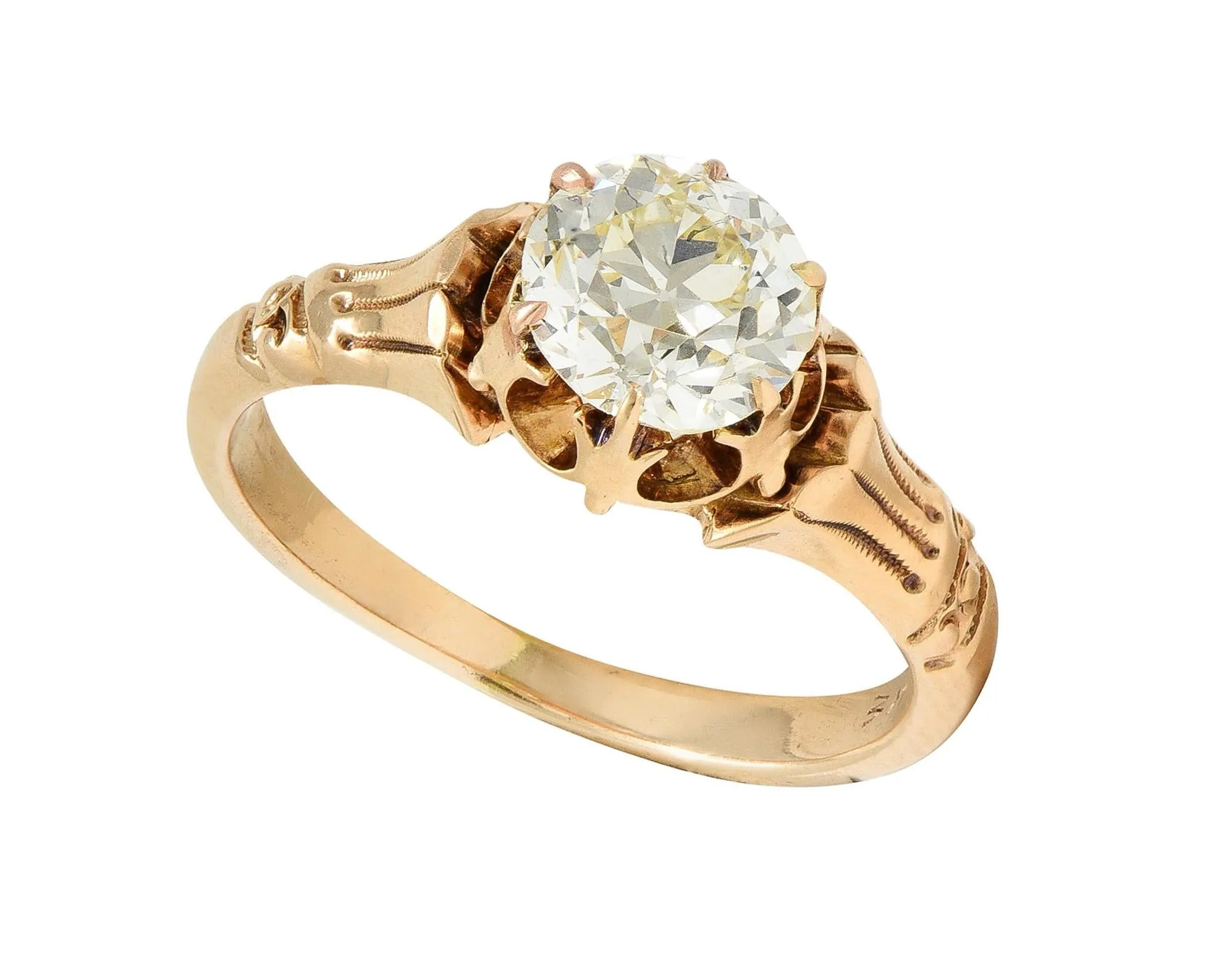 Late Victorian 1.12 CTW Old European Diamond 14 Karat Gold Solitaire Antique Engagement Ring GIA