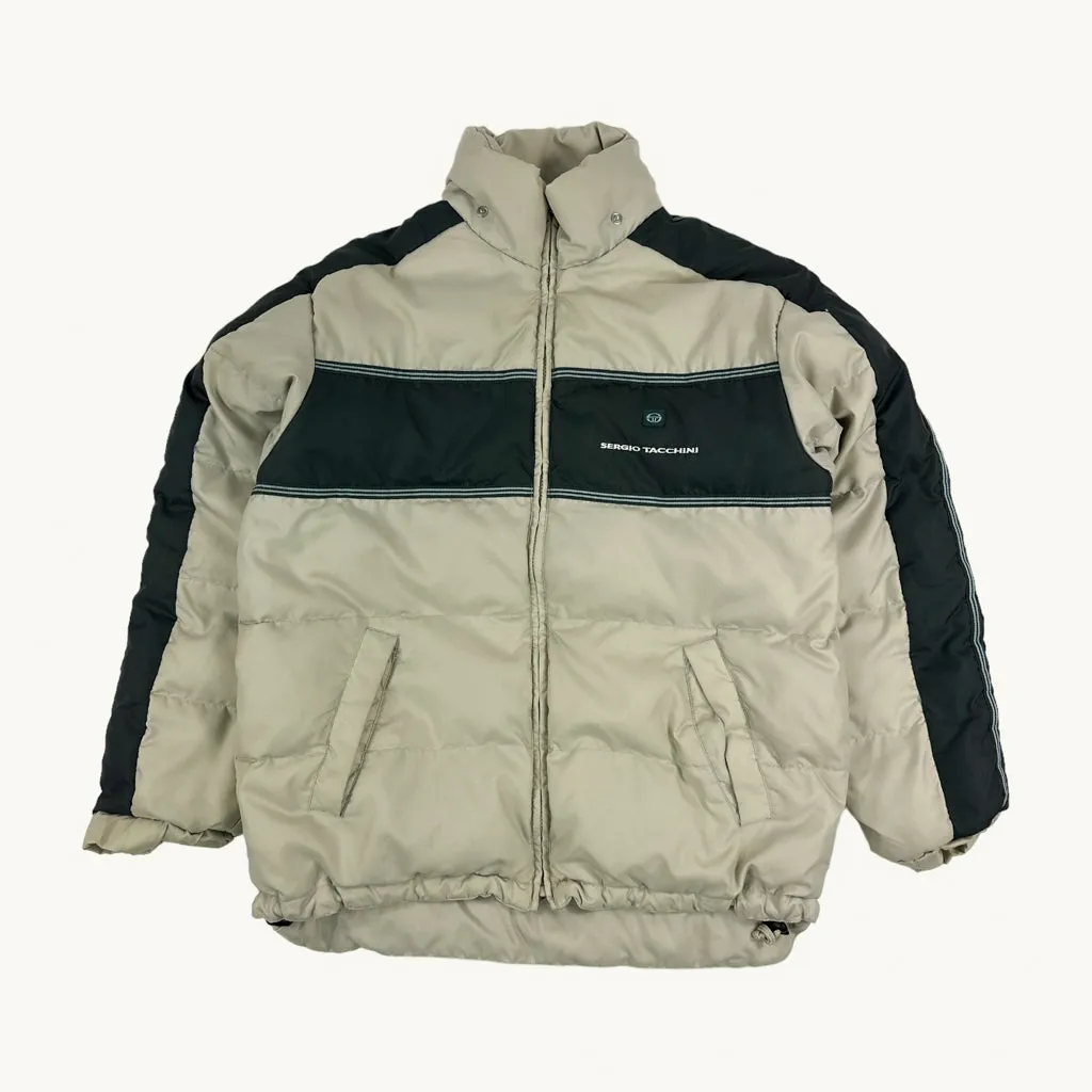 Light Grey 90s Sergio Tacchini Puffer Jacket Coat (M)