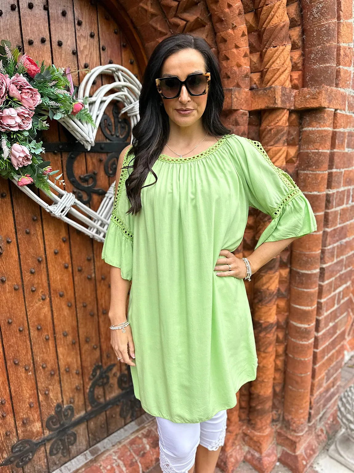 Lime Crochet Cold Shoulder Dress Monica