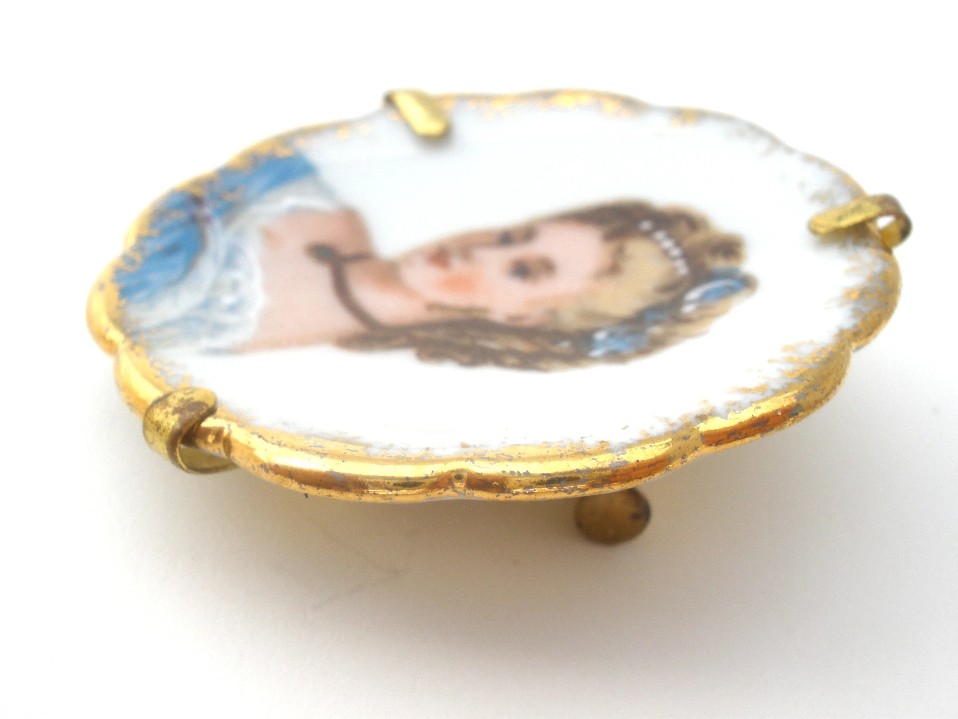 Limoges Hand Painted Porcelain Brooch Pin Vintage