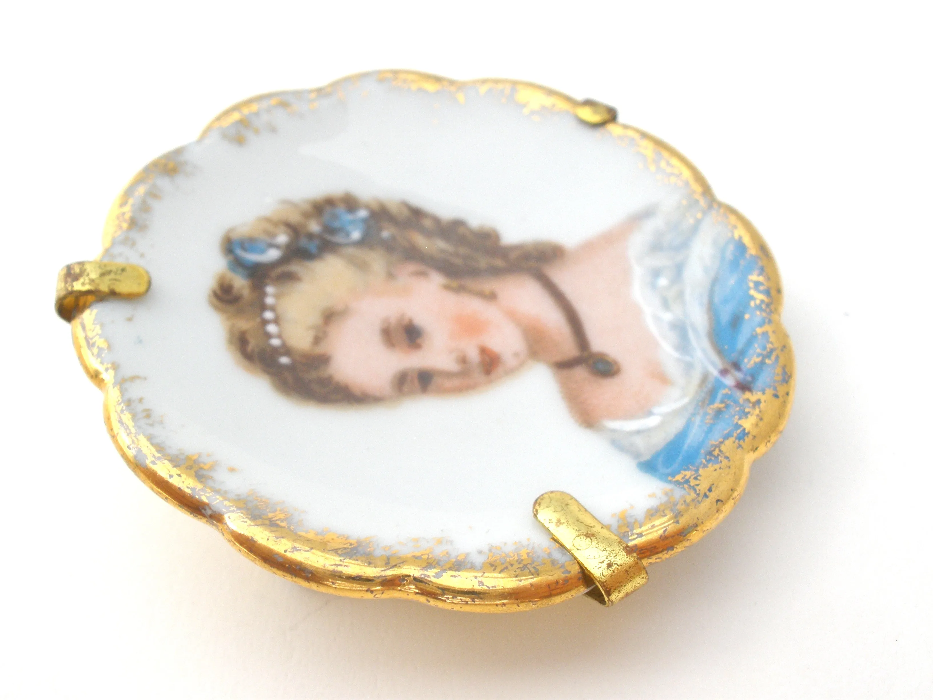 Limoges Hand Painted Porcelain Brooch Pin Vintage