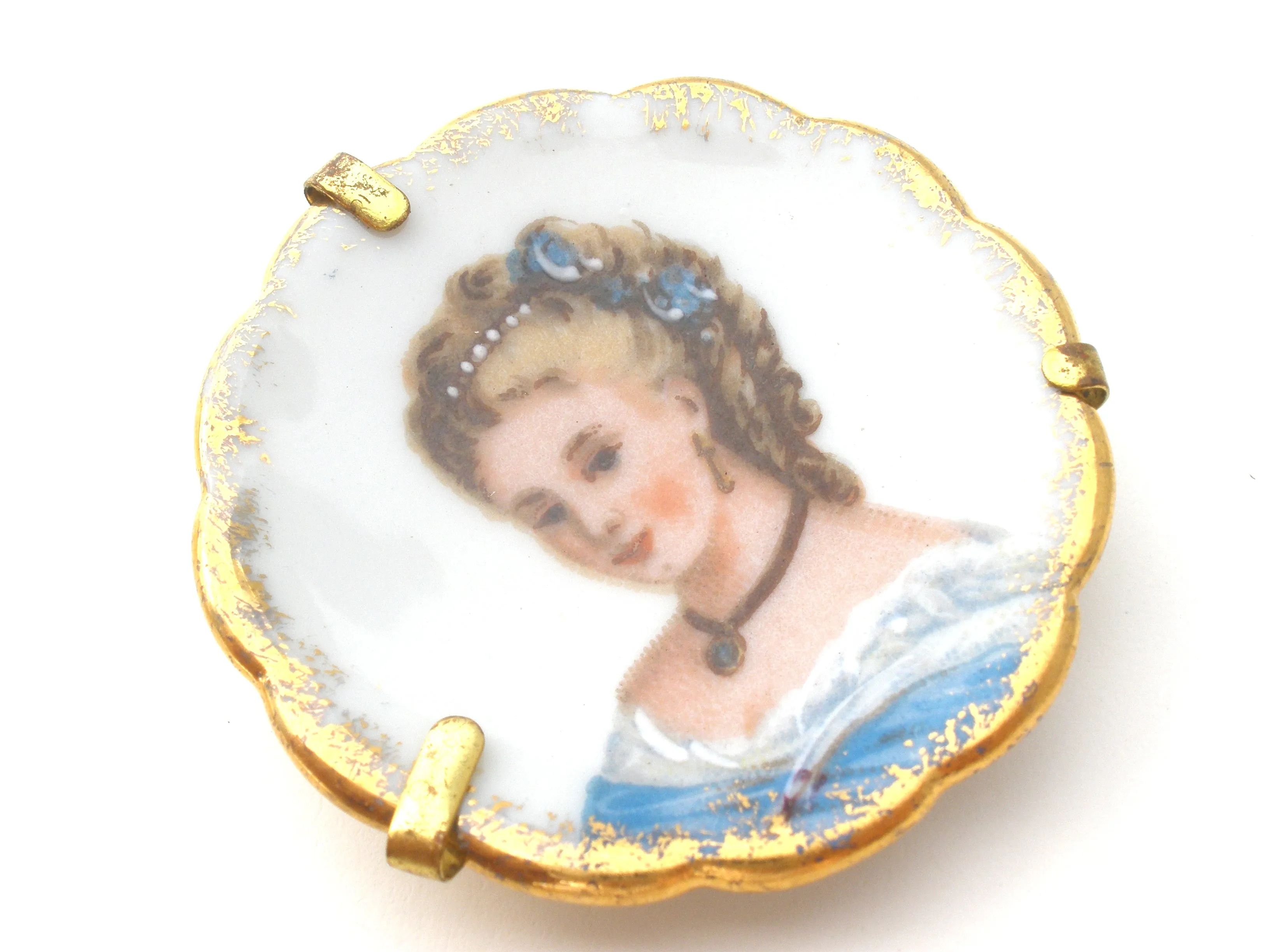 Limoges Hand Painted Porcelain Brooch Pin Vintage