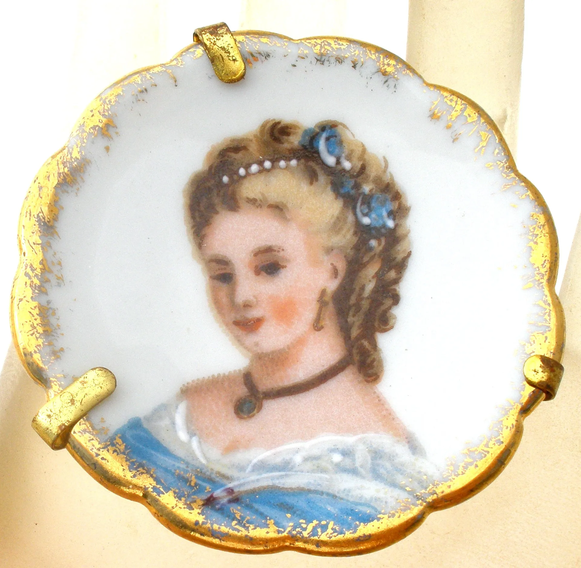 Limoges Hand Painted Porcelain Brooch Pin Vintage