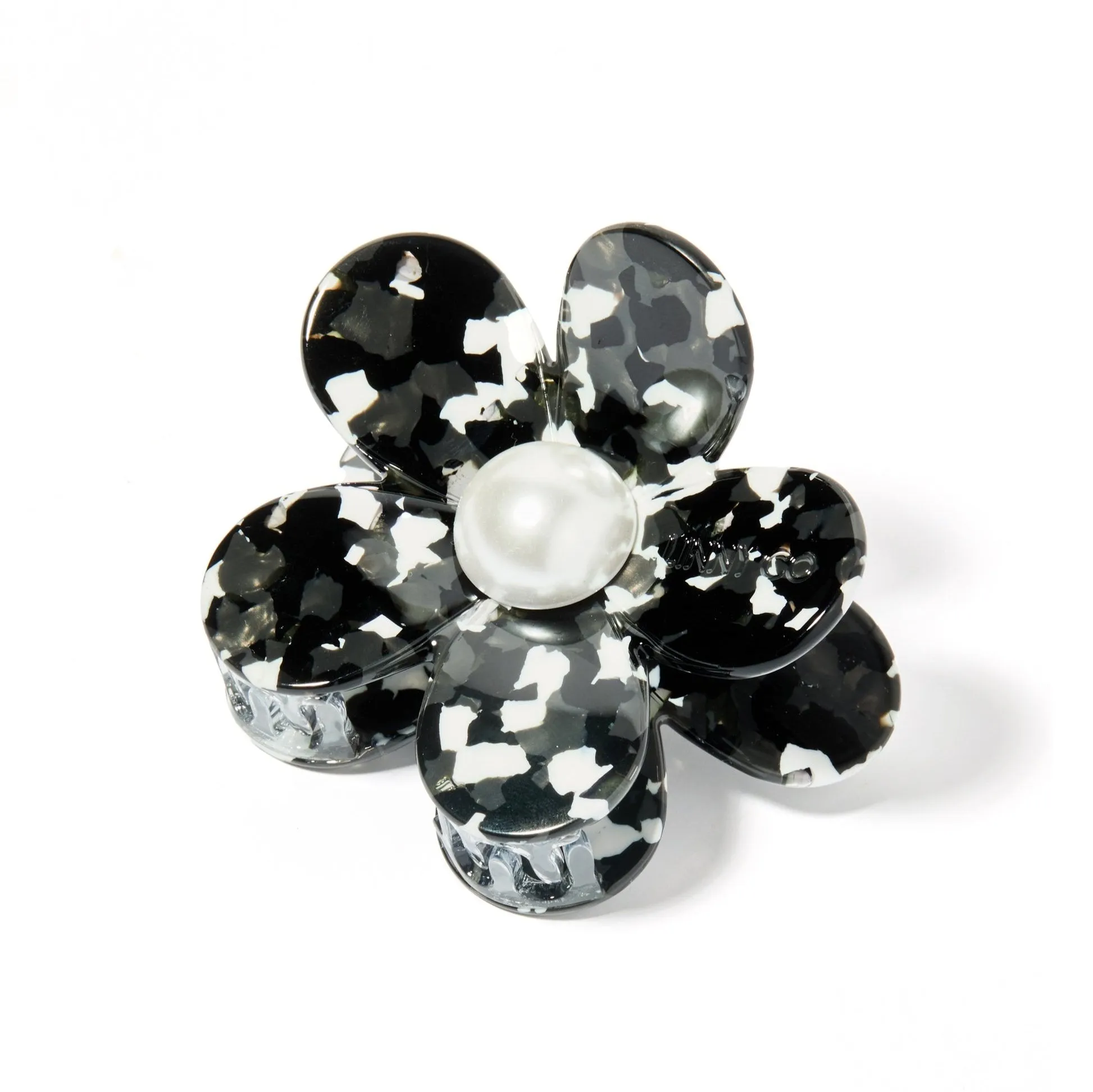 Linny Co | Gigi Flower Hair Clip in Black and White with Pearl Center