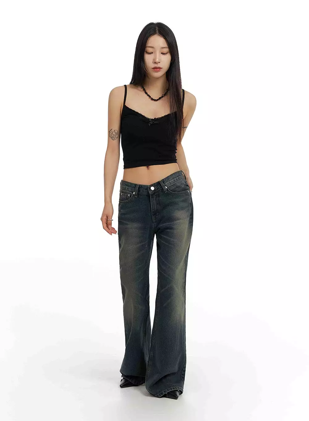 Low-Rise Washed Bootcut Jeans CF429