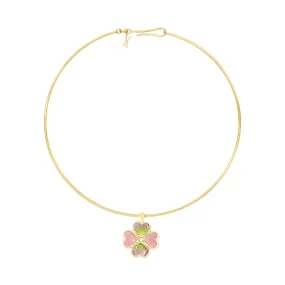 Lucky charm choker yellow gold with watermelon tourmaline and rose quartz