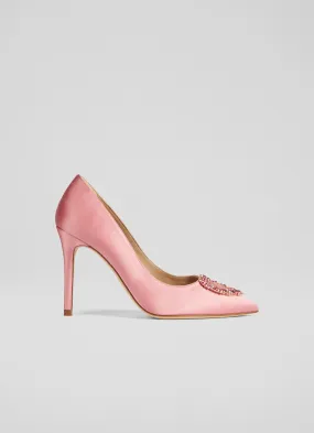 Luella Pink Satin Heart Brooch Courts, Baby Pink