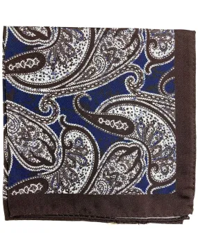 Luigi Borrelli Silk Pocket Square Brown Dark Blue Paisley SALE