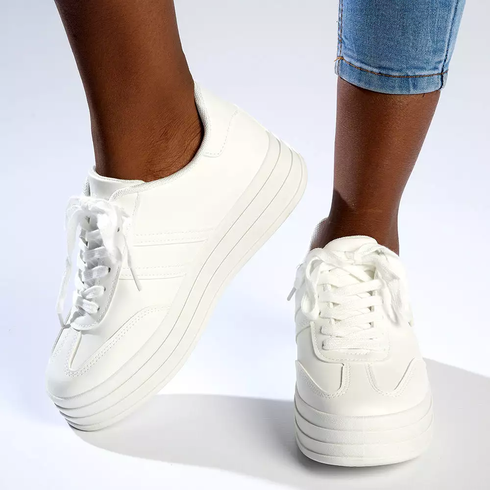 Madison Ashton Platform Lace Up Fashion Sneaker - White