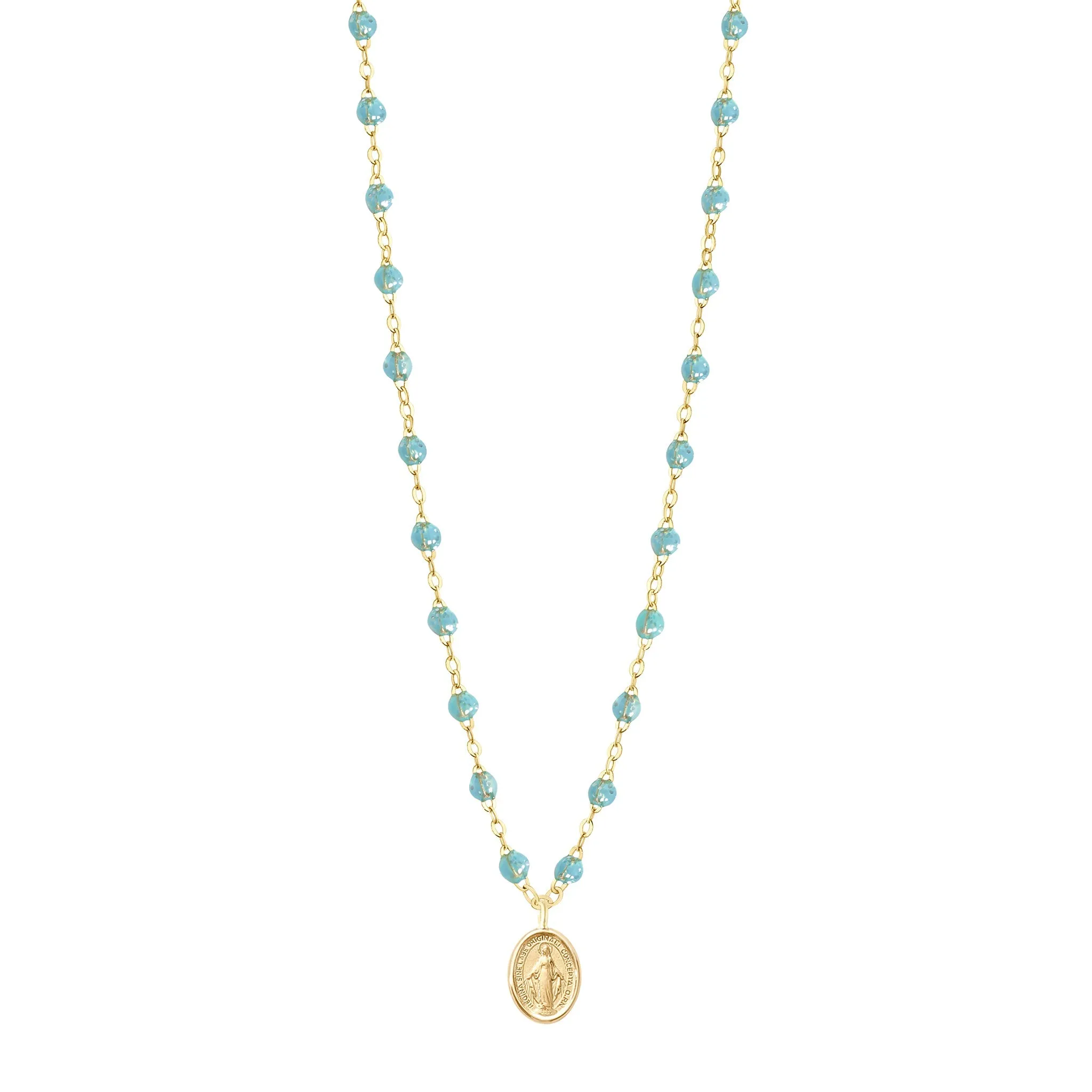 Madone Charm Classic Gigi Aqua necklace, Yellow Gold, 16.5