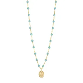 Madone Charm Classic Gigi Aqua necklace, Yellow Gold, 16.5