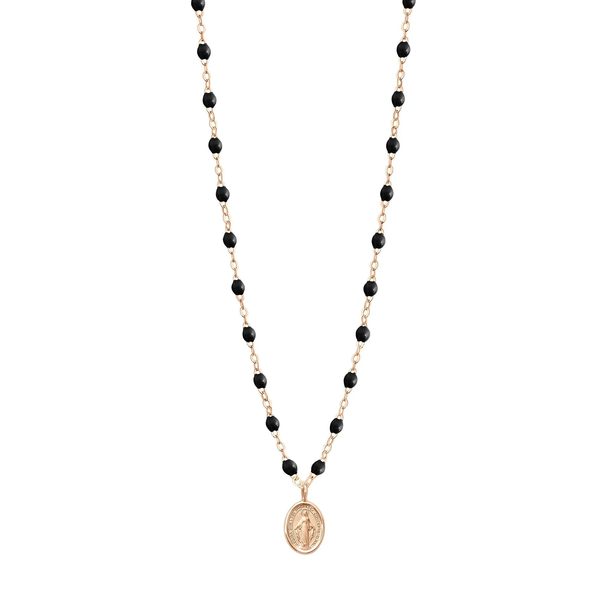 Madone Charm Classic Gigi Black necklace, Rose Gold, 16.5