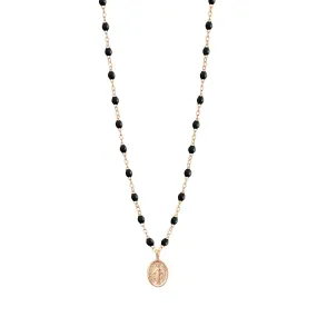 Madone Charm Classic Gigi Black necklace, Rose Gold, 16.5