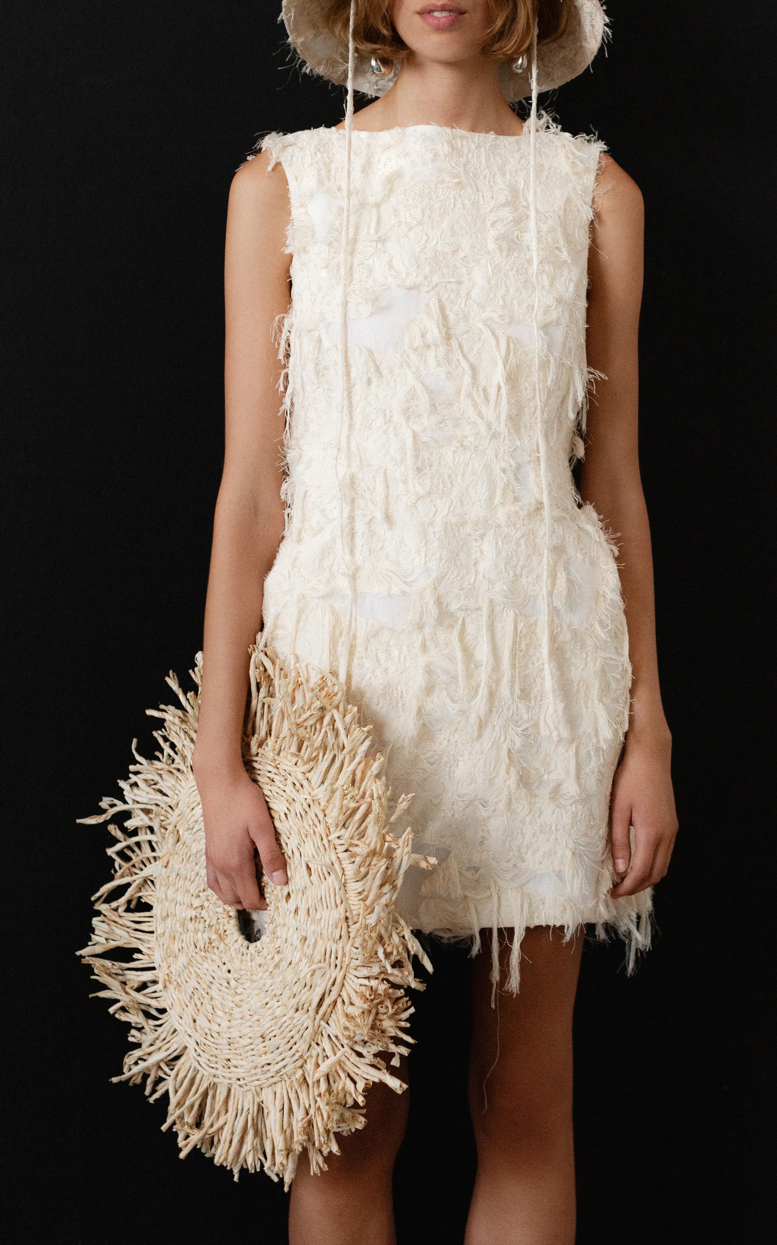 Mark Kenly Domino Tan Dashan Atelier Fringed Jacquard Mini Dress