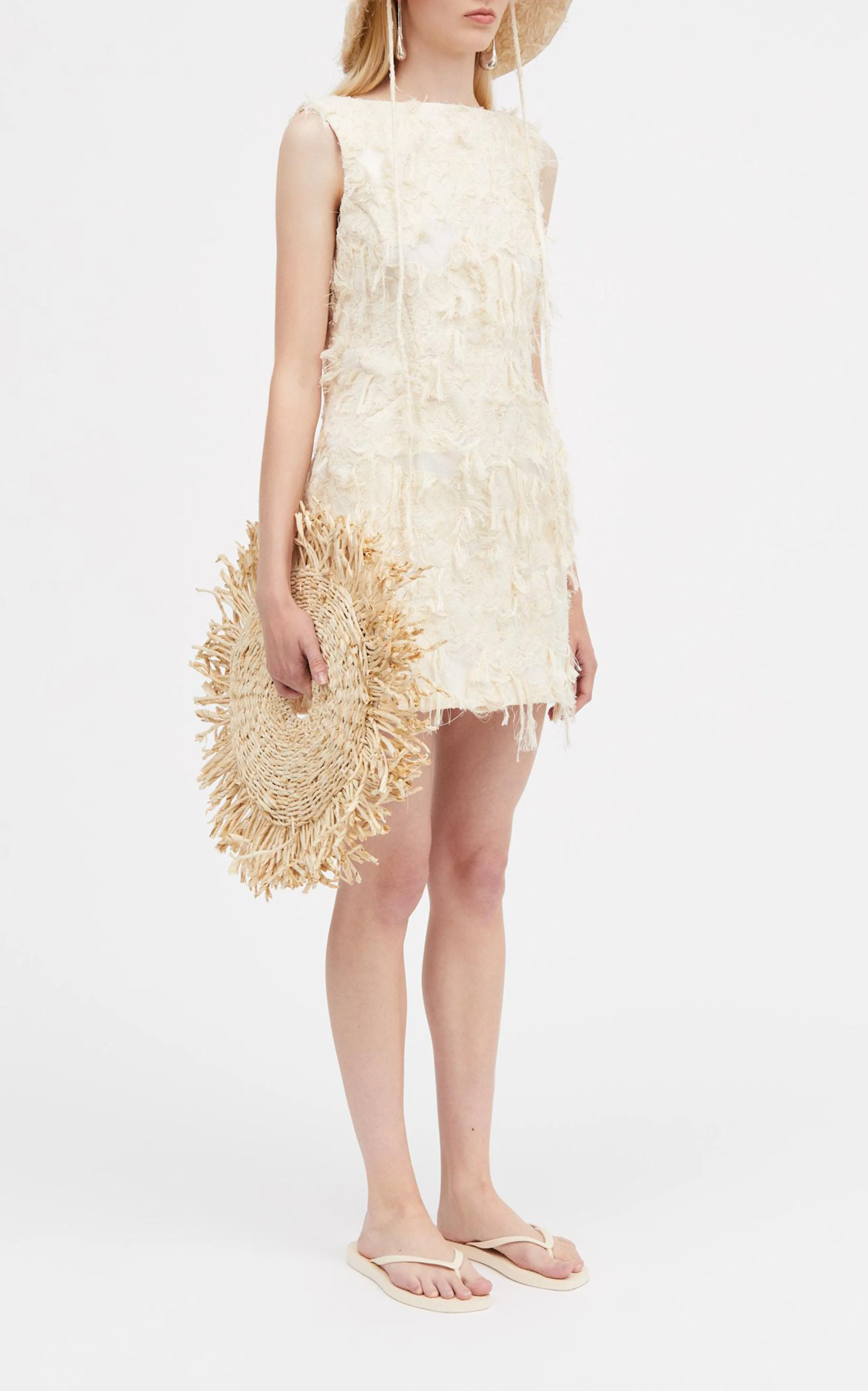 Mark Kenly Domino Tan Dashan Atelier Fringed Jacquard Mini Dress