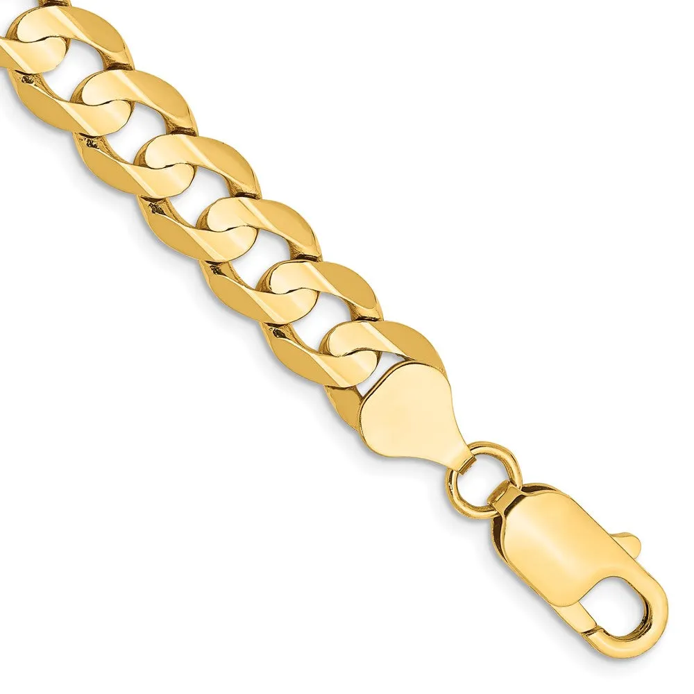 Men's 7.5mm 14K Yellow Gold Open Concave Solid Curb Chain Bracelet