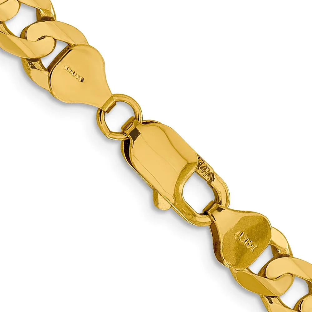 Men's 7.5mm 14K Yellow Gold Open Concave Solid Curb Chain Bracelet