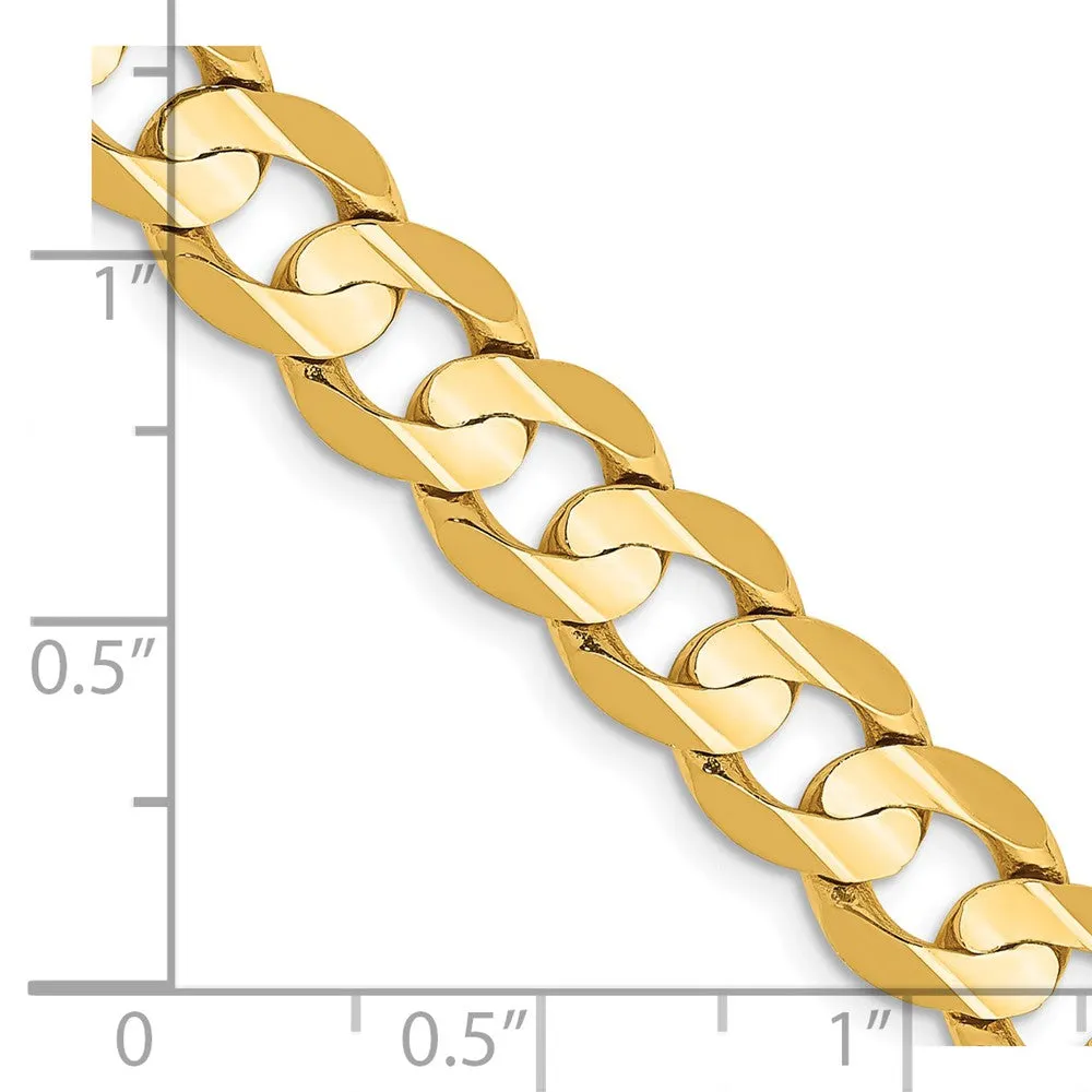 Men's 7.5mm 14K Yellow Gold Open Concave Solid Curb Chain Bracelet