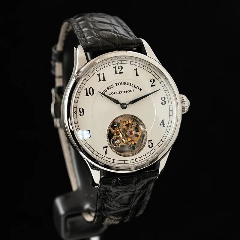 Men's Crocodile Leather Mechanical Hand Wind Business Tourbillon Watch