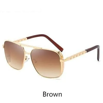 Men's Fashion Luxury Designer Vintage Square Sunglasses with Elastic Temples