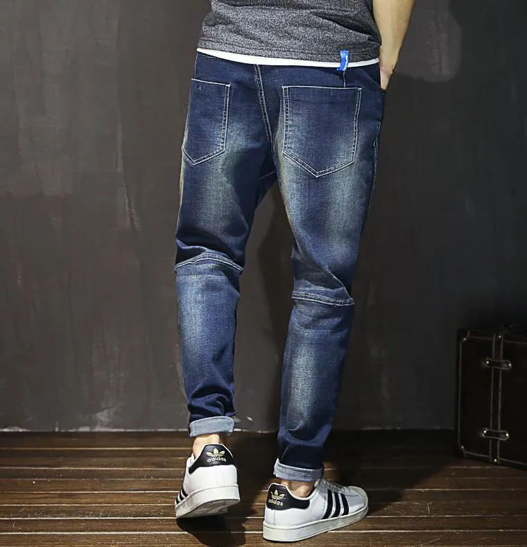 Men's Leisure Style Plus Size High Waist Denim Elasticity Skinny Pants