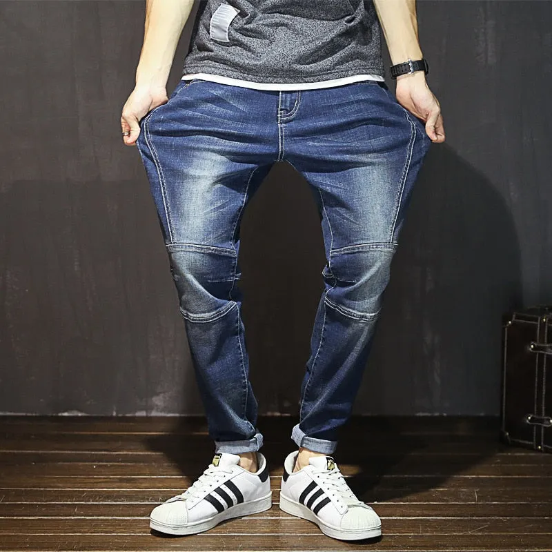 Men's Leisure Style Plus Size High Waist Denim Elasticity Skinny Pants