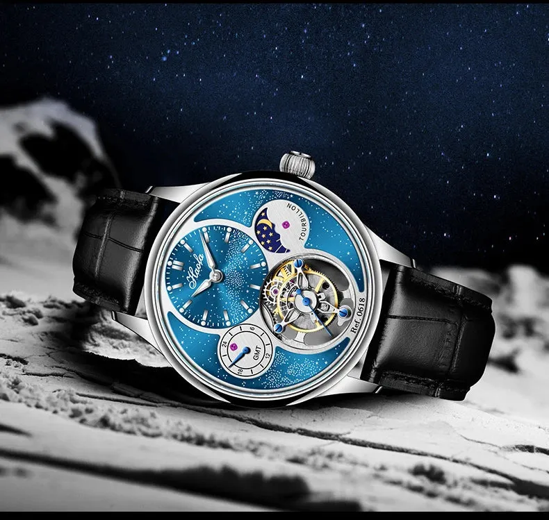 Men's Manual Tourbillon Mechanical Luxury Sapphire Moonphase Business Watch