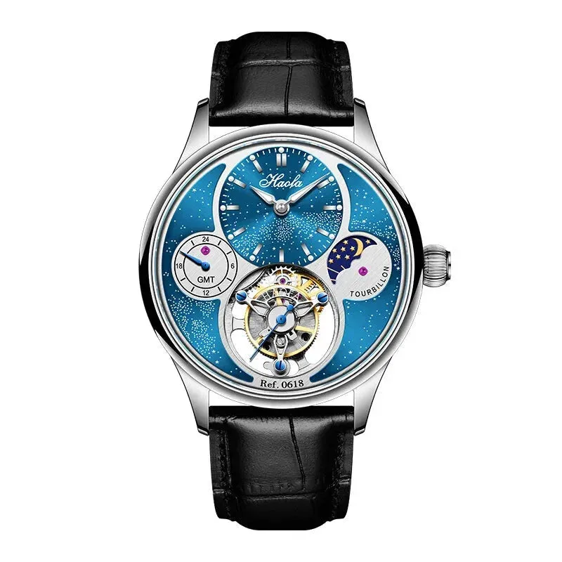 Men's Manual Tourbillon Mechanical Luxury Sapphire Moonphase Business Watch