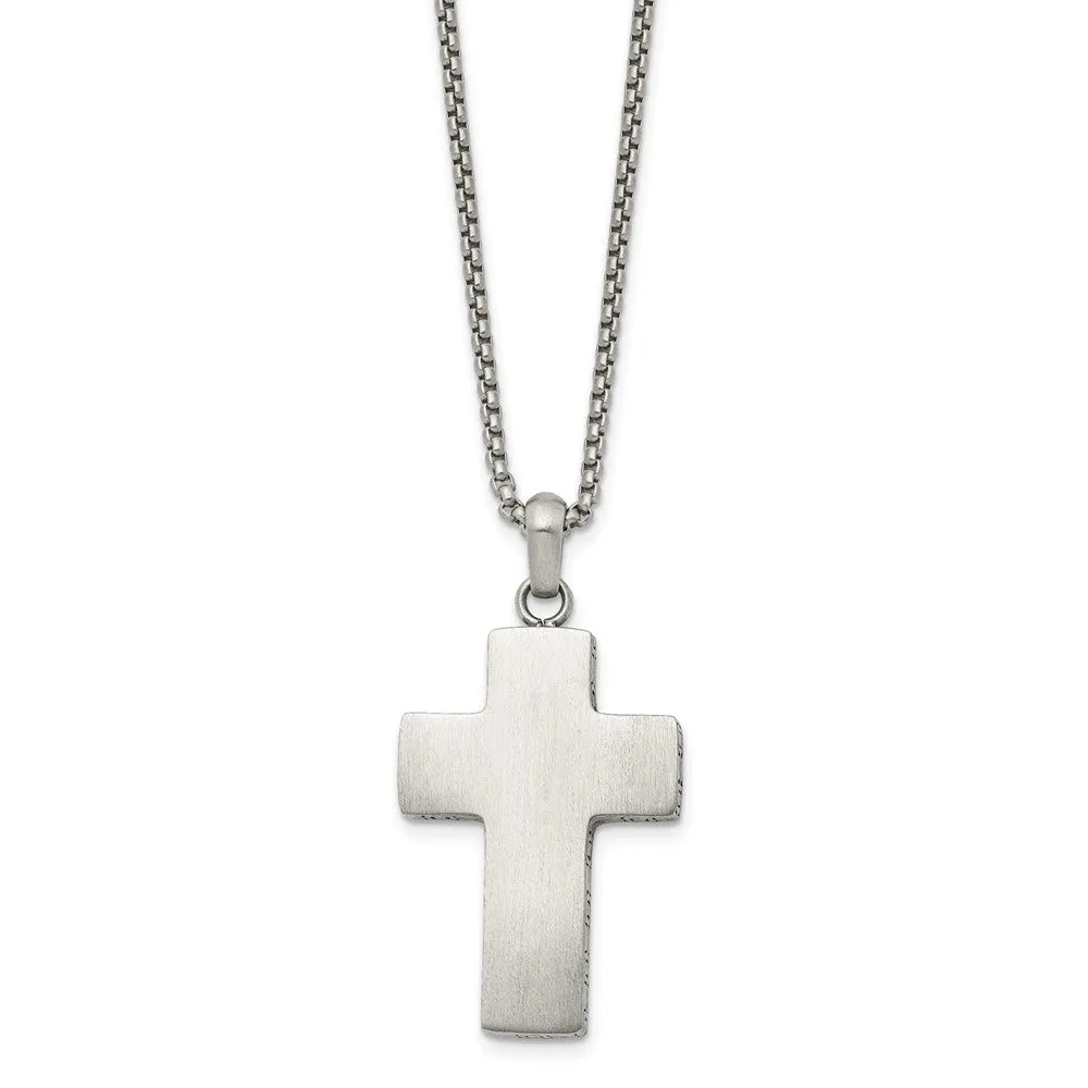 Men's Stainless Steel Brushed Black Oxidized Cross Necklace, 19.75 In