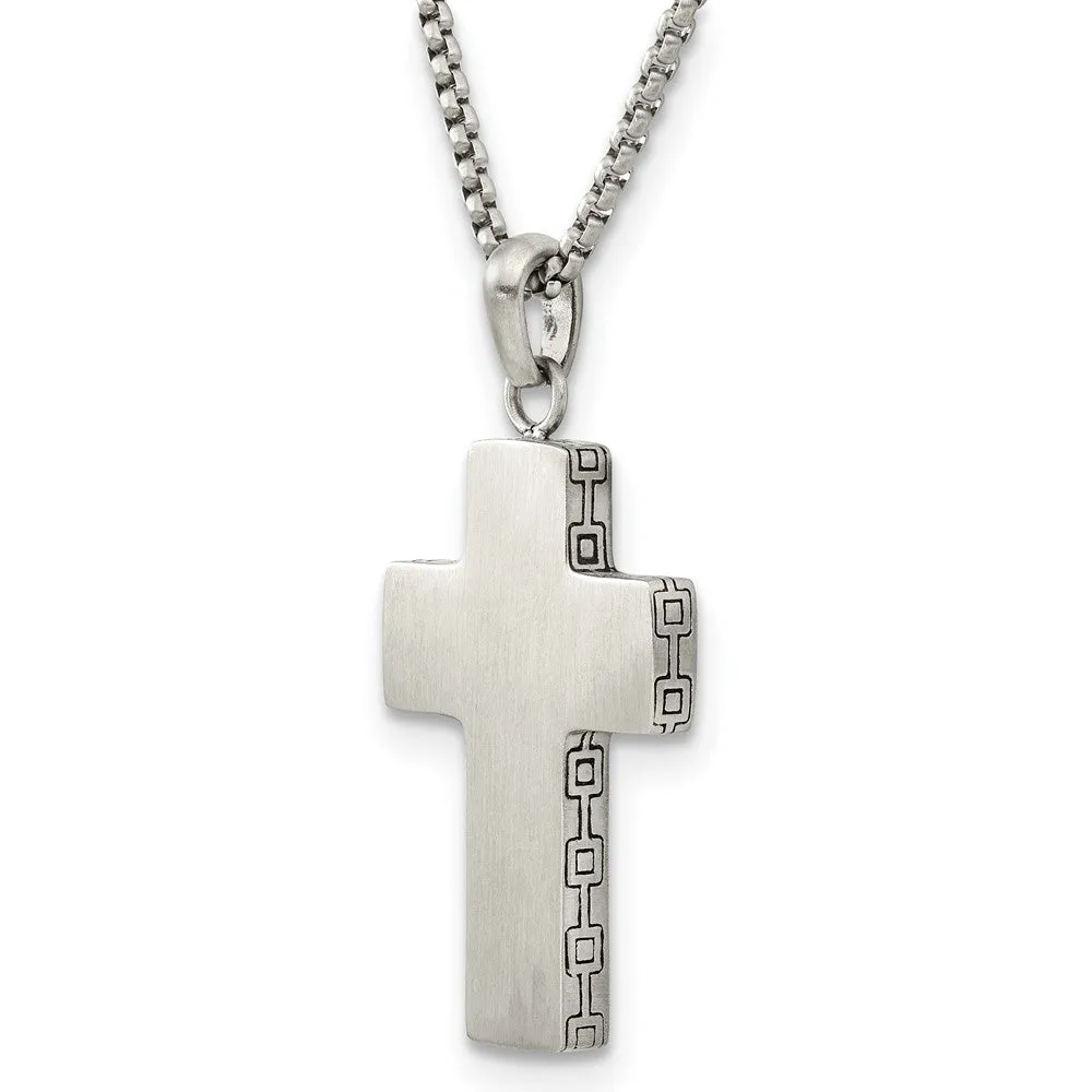 Men's Stainless Steel Brushed Black Oxidized Cross Necklace, 19.75 In