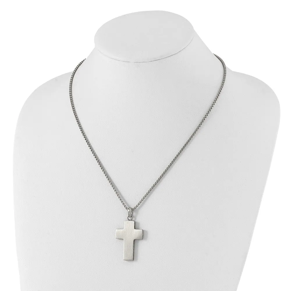 Men's Stainless Steel Brushed Black Oxidized Cross Necklace, 19.75 In