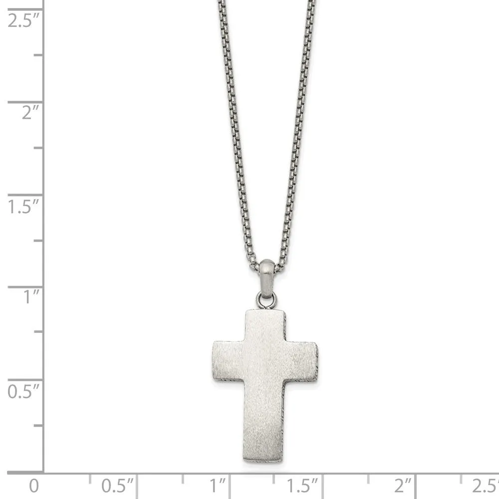 Men's Stainless Steel Brushed Black Oxidized Cross Necklace, 19.75 In