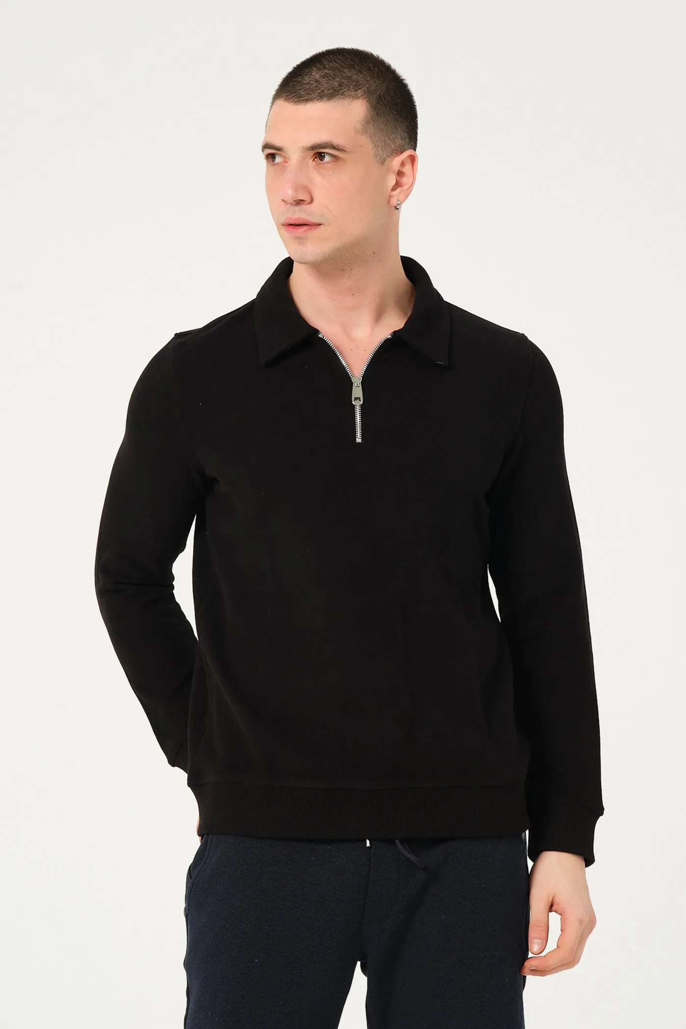 Men's Sweater Black with Half-Zip