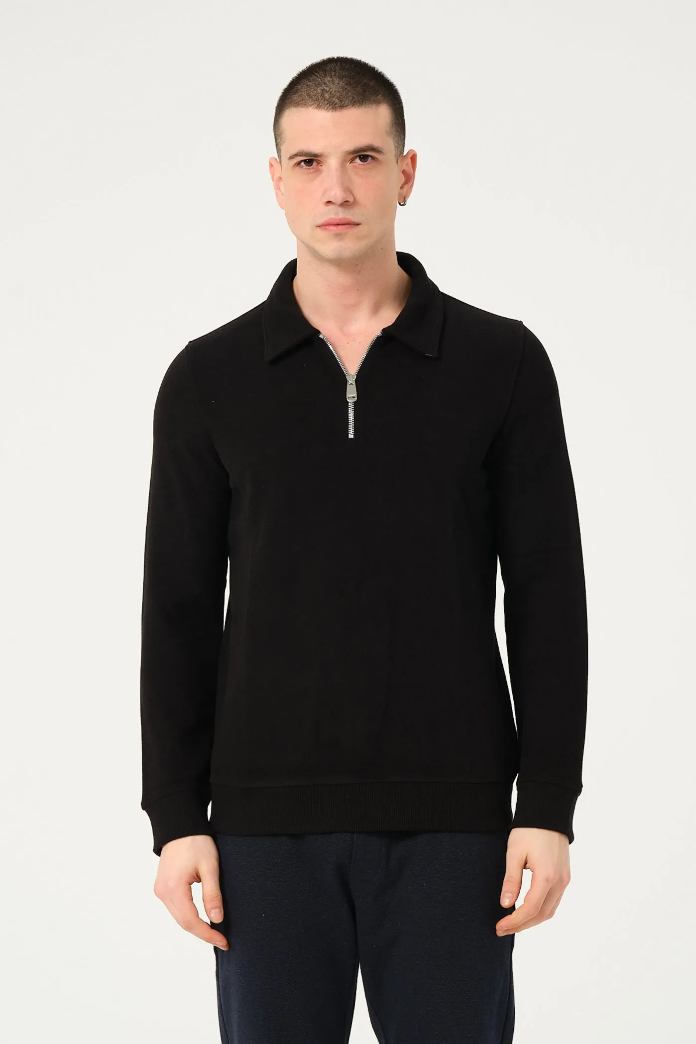 Men's Sweater Black with Half-Zip