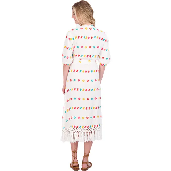 Mer St. Barth Women's Estelle Embroidered Fringed Shirt Dress, White