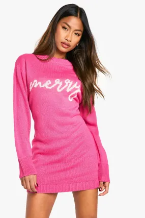 Merry Slogan Christmas Sweater Dress