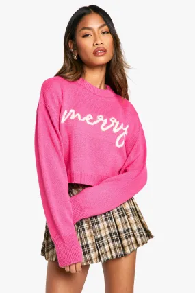 Merry Slogan Cropped Christmas Sweater