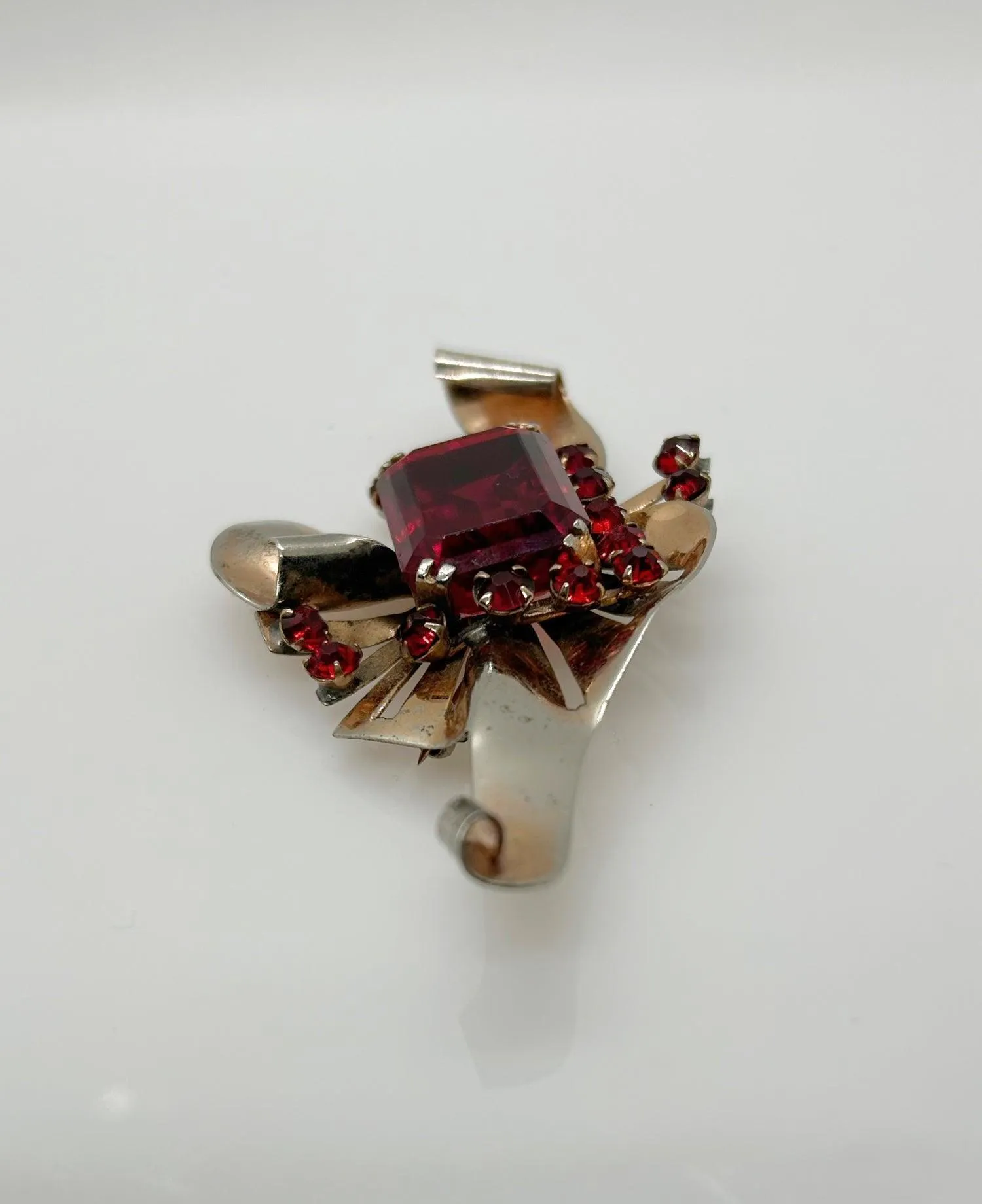 Mid Century Sterling Brooch with Vivid Red Stones