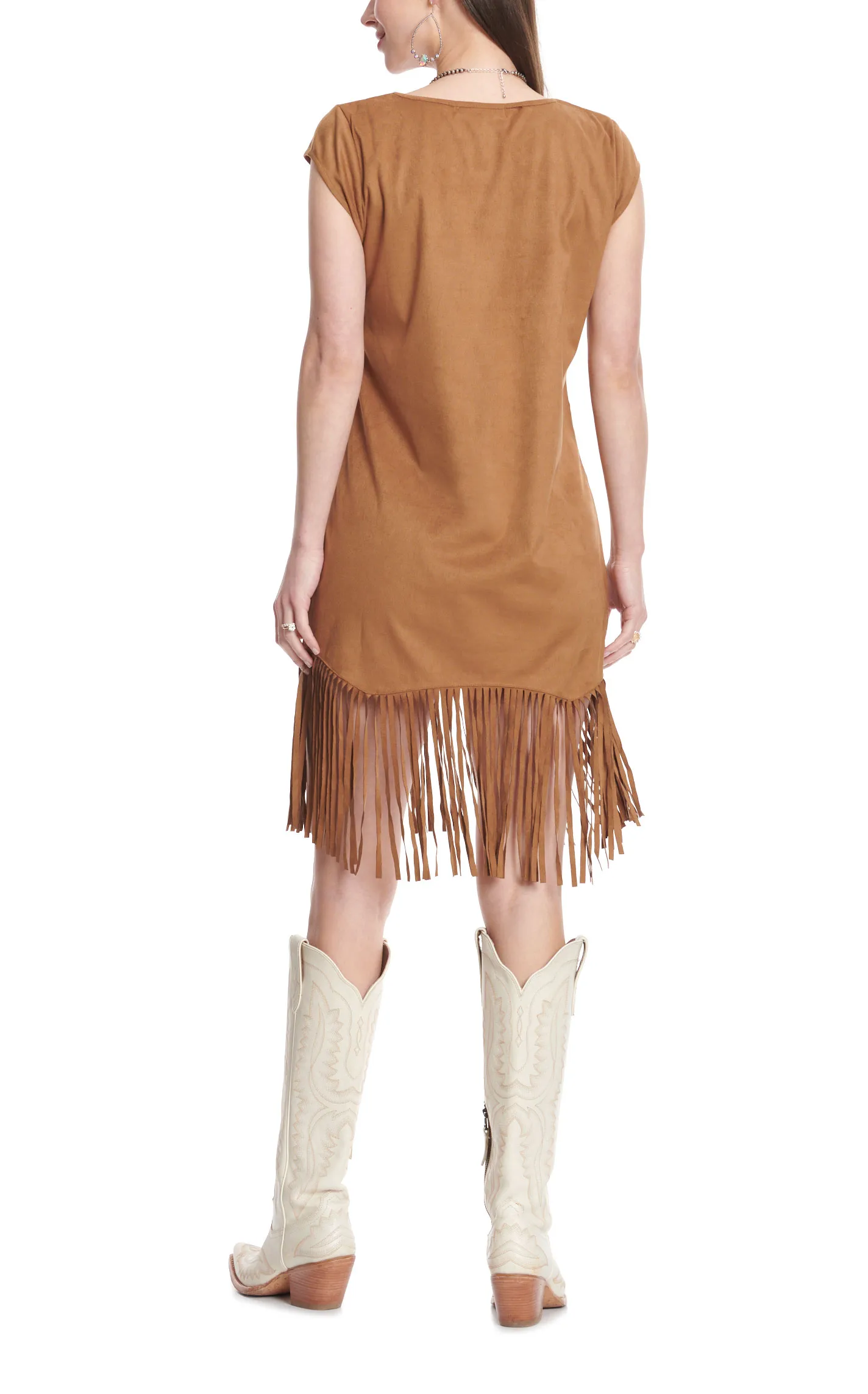 Montana Co Women's Cinnamon Faux Suede Fringed Hem Dress