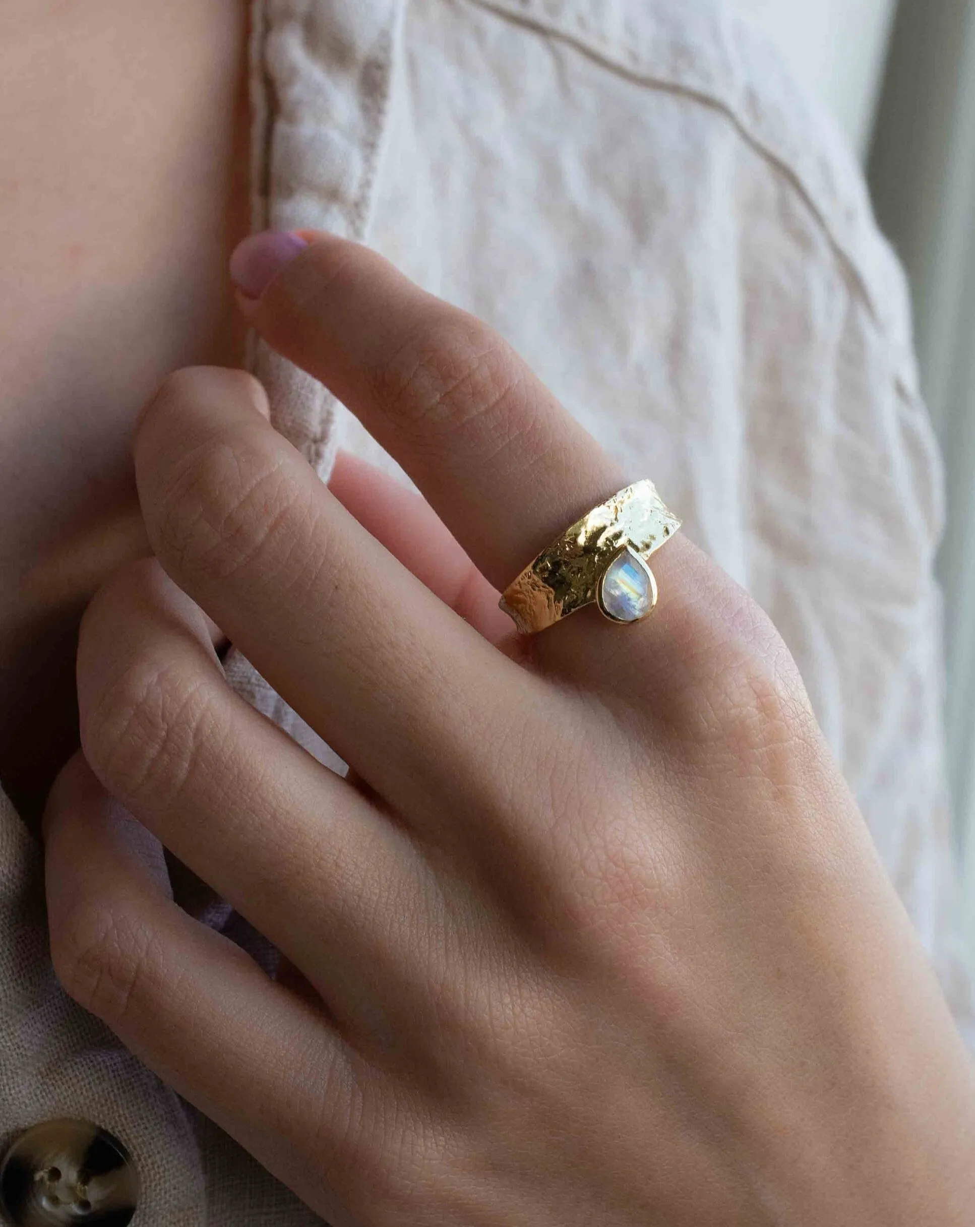 Moonstone Gold Plated Ring *  Statement Ring * Gemstone Ring * Rainbow Moonstone * Gold Ring  * Large Ring Statement * BJR289