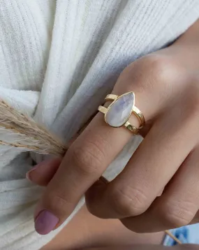 Moonstone Gold Plated Ring *  Statement Ring * Gemstone Ring * Rainbow Moonstone * Gold Ring  * Large Ring Statement * BJR310