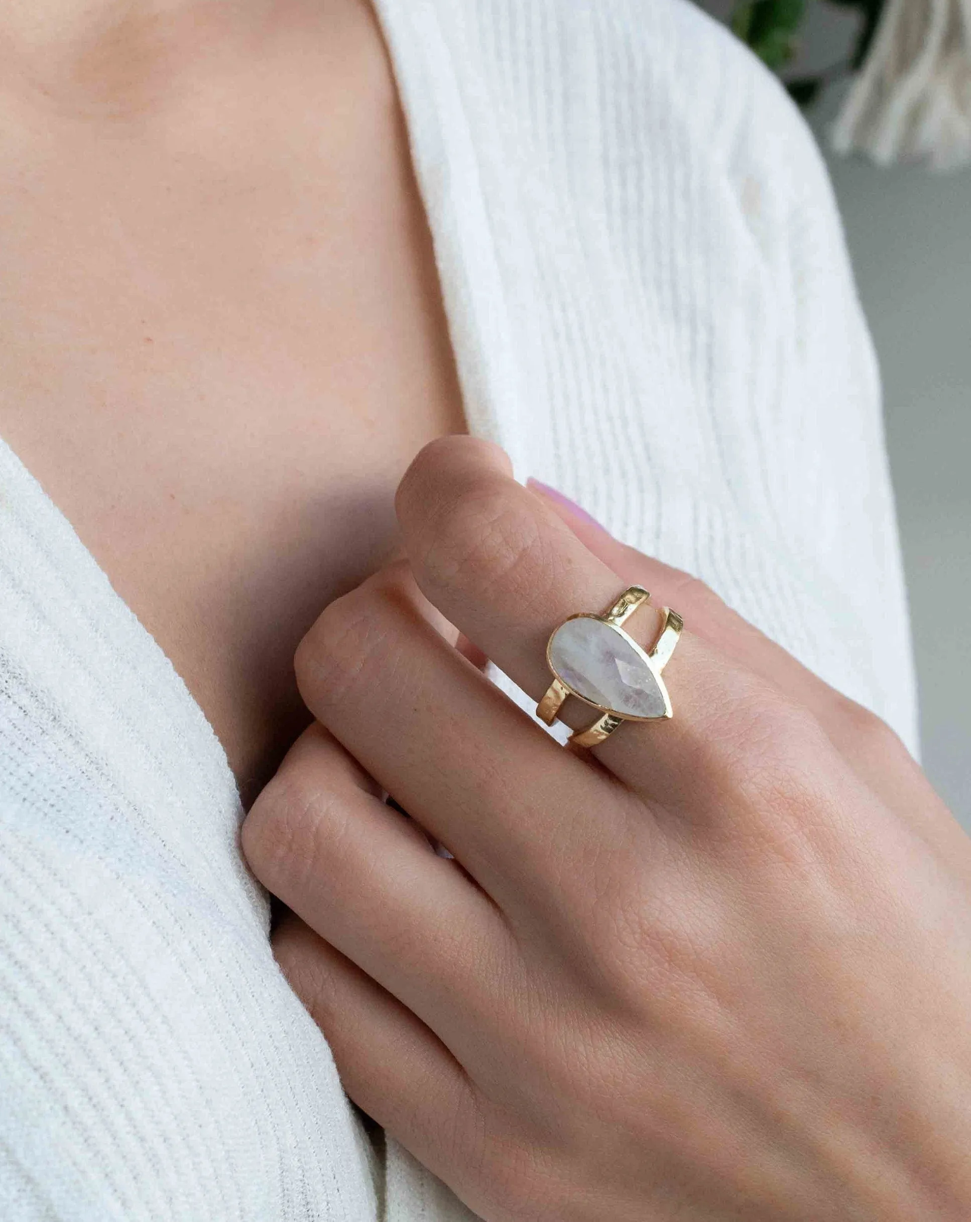 Moonstone Gold Plated Ring *  Statement Ring * Gemstone Ring * Rainbow Moonstone * Gold Ring  * Large Ring Statement * BJR310