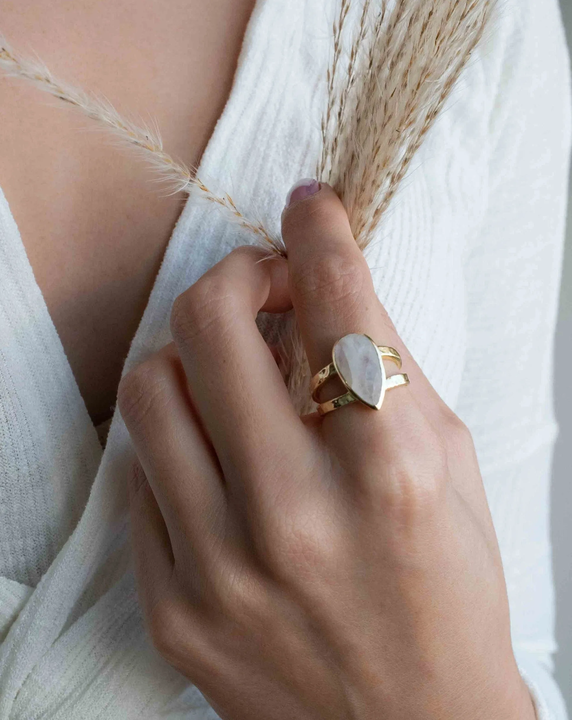 Moonstone Gold Plated Ring *  Statement Ring * Gemstone Ring * Rainbow Moonstone * Gold Ring  * Large Ring Statement * BJR310