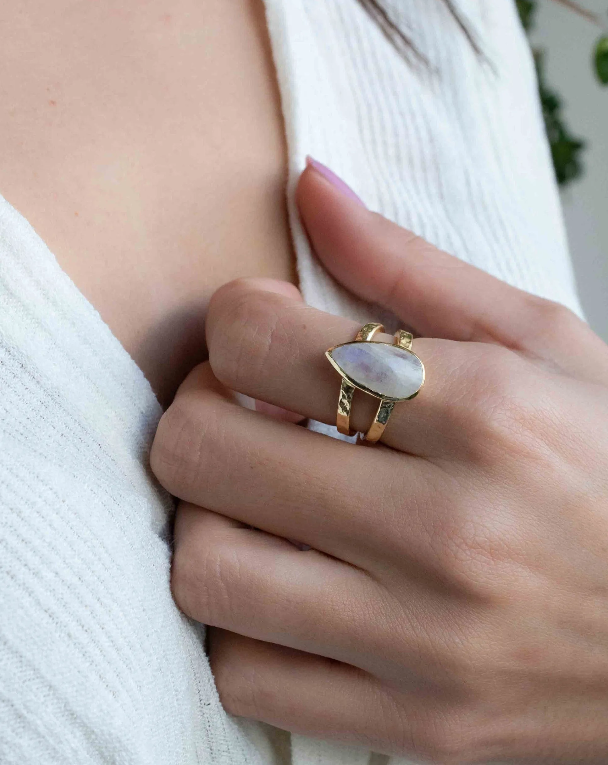 Moonstone Gold Plated Ring *  Statement Ring * Gemstone Ring * Rainbow Moonstone * Gold Ring  * Large Ring Statement * BJR310