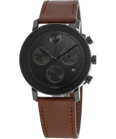 Movado Bold Evolution Black Dial Leather Strap Men's Watch 3600758