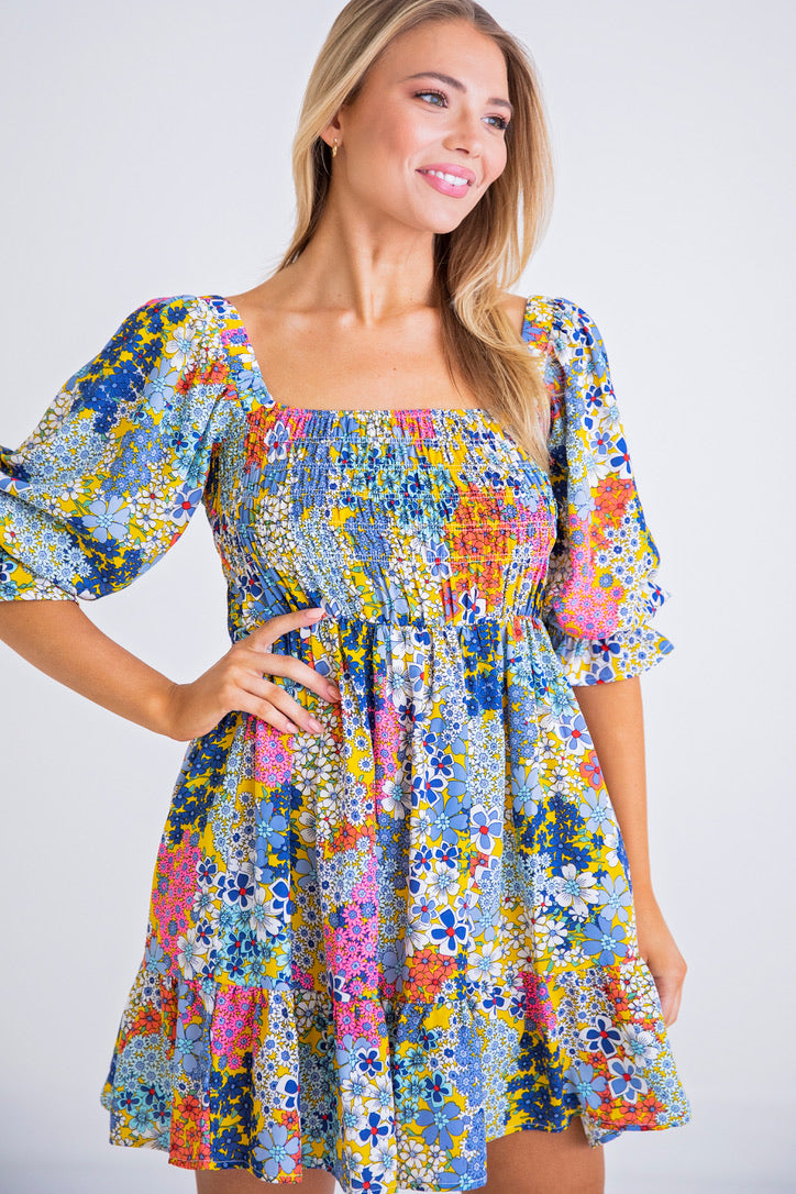 Mustard Floral Vintage Babydoll Dress